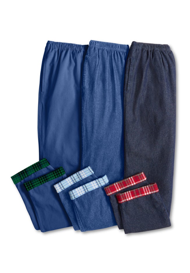 Elastic-Waist Cotton Straight Leg Denim Pant with Flannel Lining image number 2