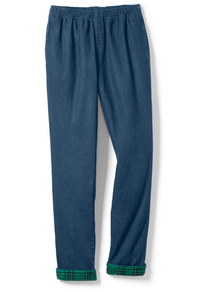 Elastic-Waist Cotton Straight Leg Denim Pant with Flannel Lining image number 2