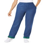 Elastic-Waist Cotton Straight Leg Denim Pant with Flannel Lining image number null