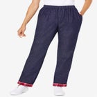 Elastic-Waist Cotton Straight Leg Denim Pant with Flannel Lining image number null