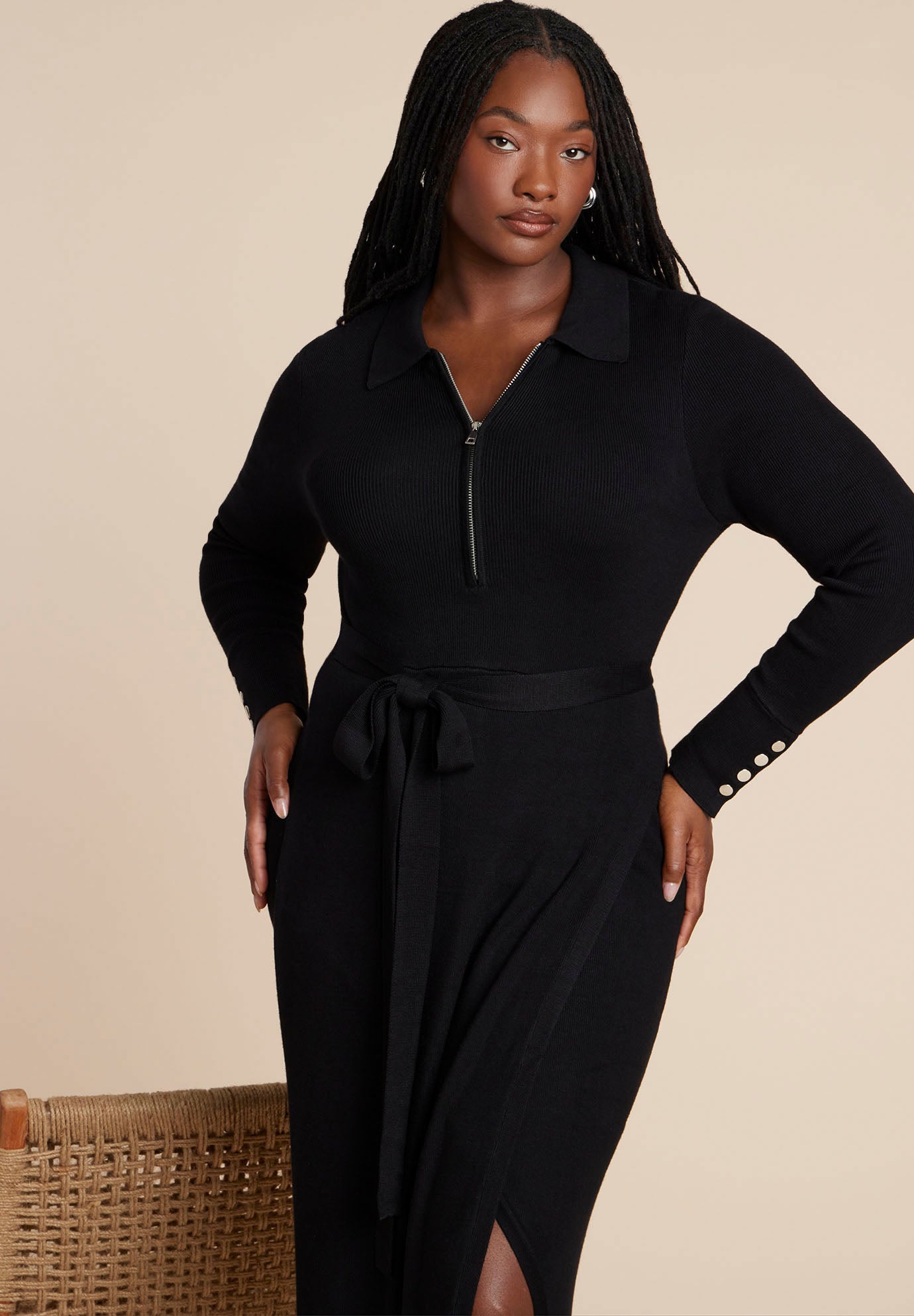 Zipper & Tie Sweater Dress image number 2