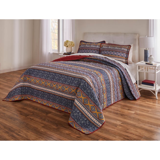 3-PC.Global Stripe Printed Bedspread image number 0