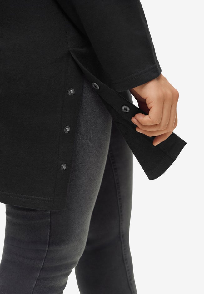 Side Snap Cowl Neck French Terry Sweatshirt Tunic image number 2