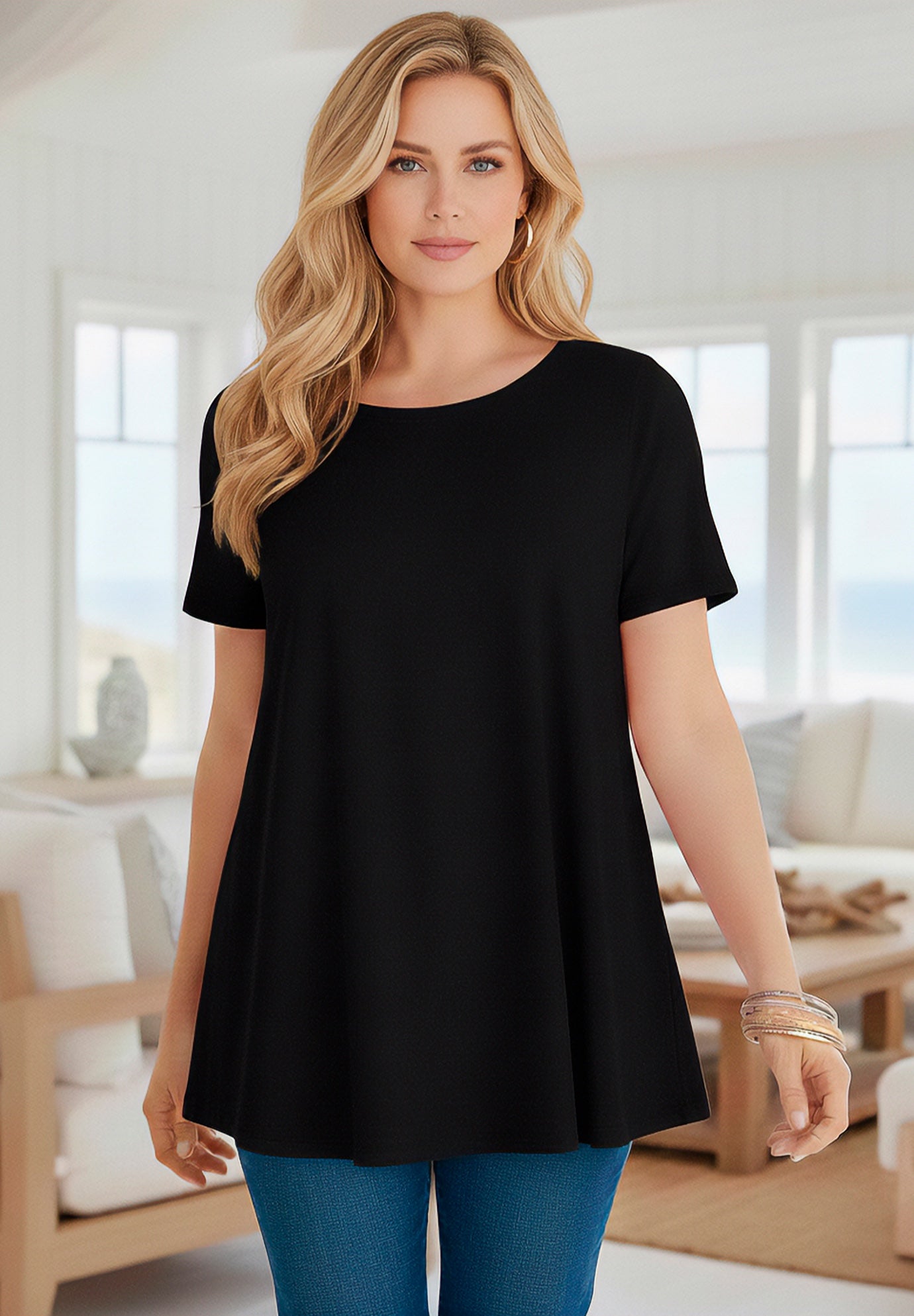 Plus Size Ultimate Cotton Crewneck Short Sleeve Swing Tee image number 0