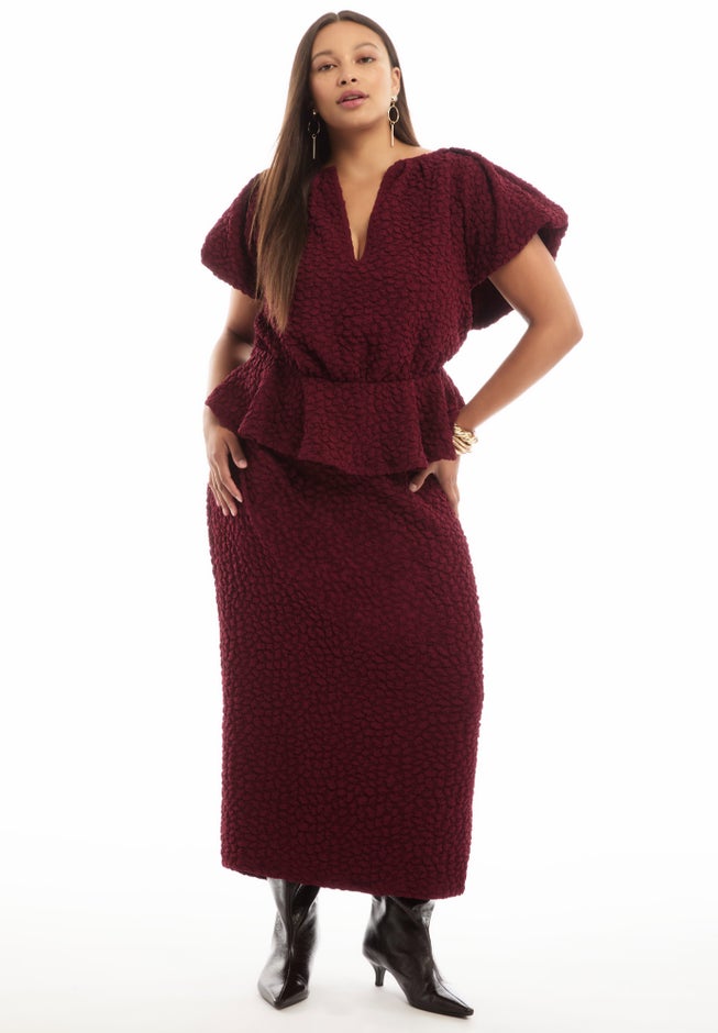 Textured Knit Peplum Top image number 0