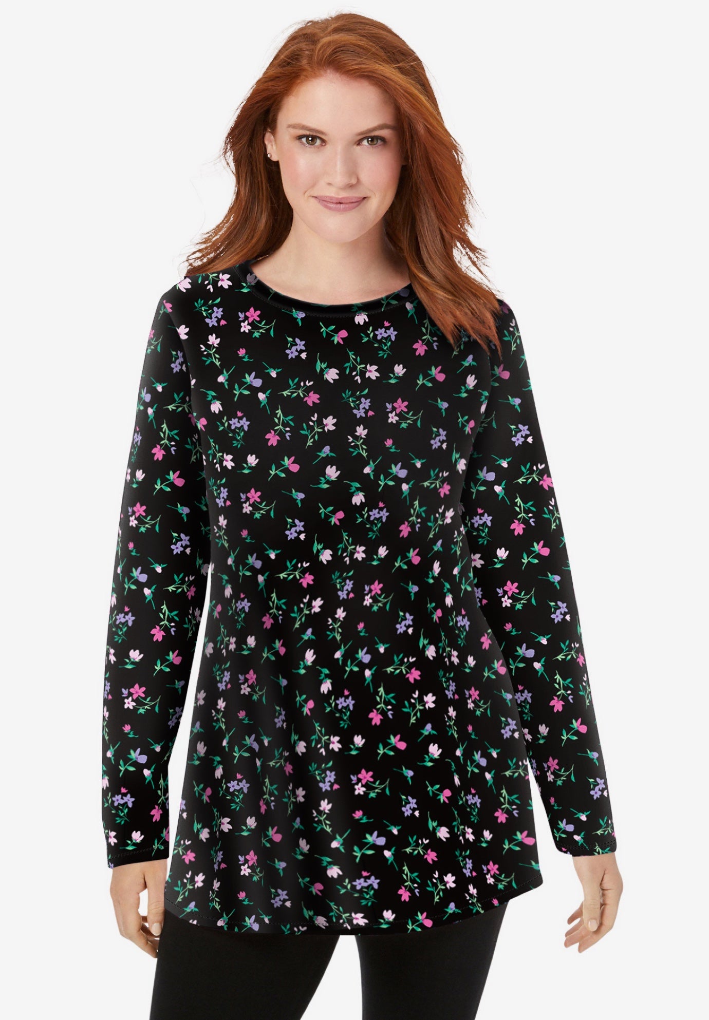 Perfect Printed Long-Sleeve Crewneck Tunic image number 0