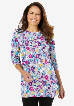 Perfect Printed Long-Sleeve Crewneck Tunic