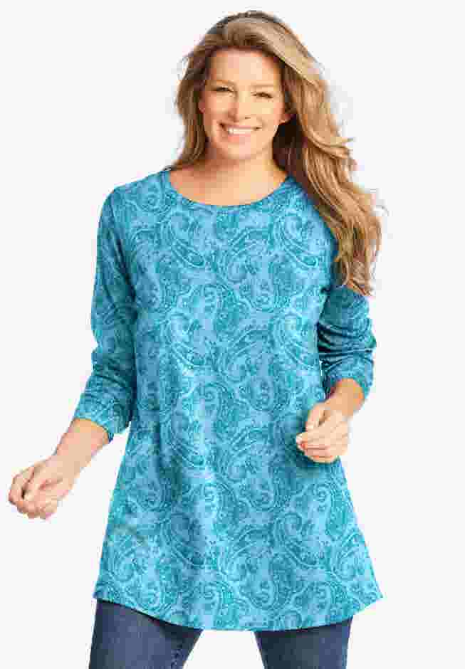 Perfect Printed Long-Sleeve Crewneck Tunic image number 0