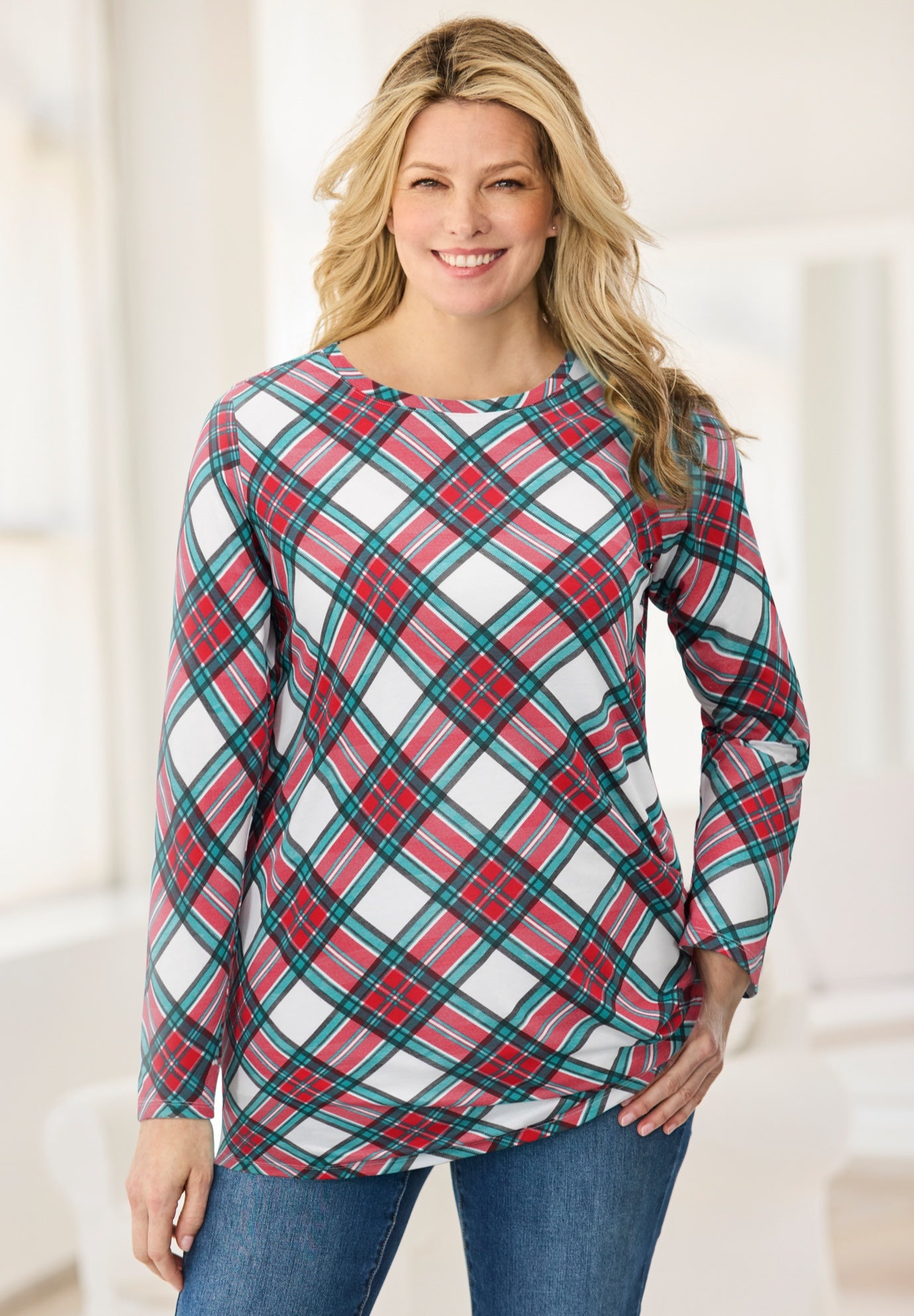 Perfect Printed Long-Sleeve Crewneck Tunic image number 0