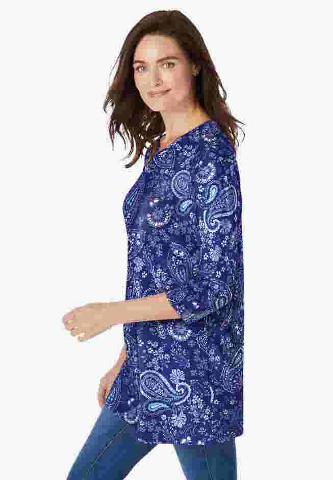 Perfect Printed Three-Quarter Sleeve Crewneck Tunic image number 2