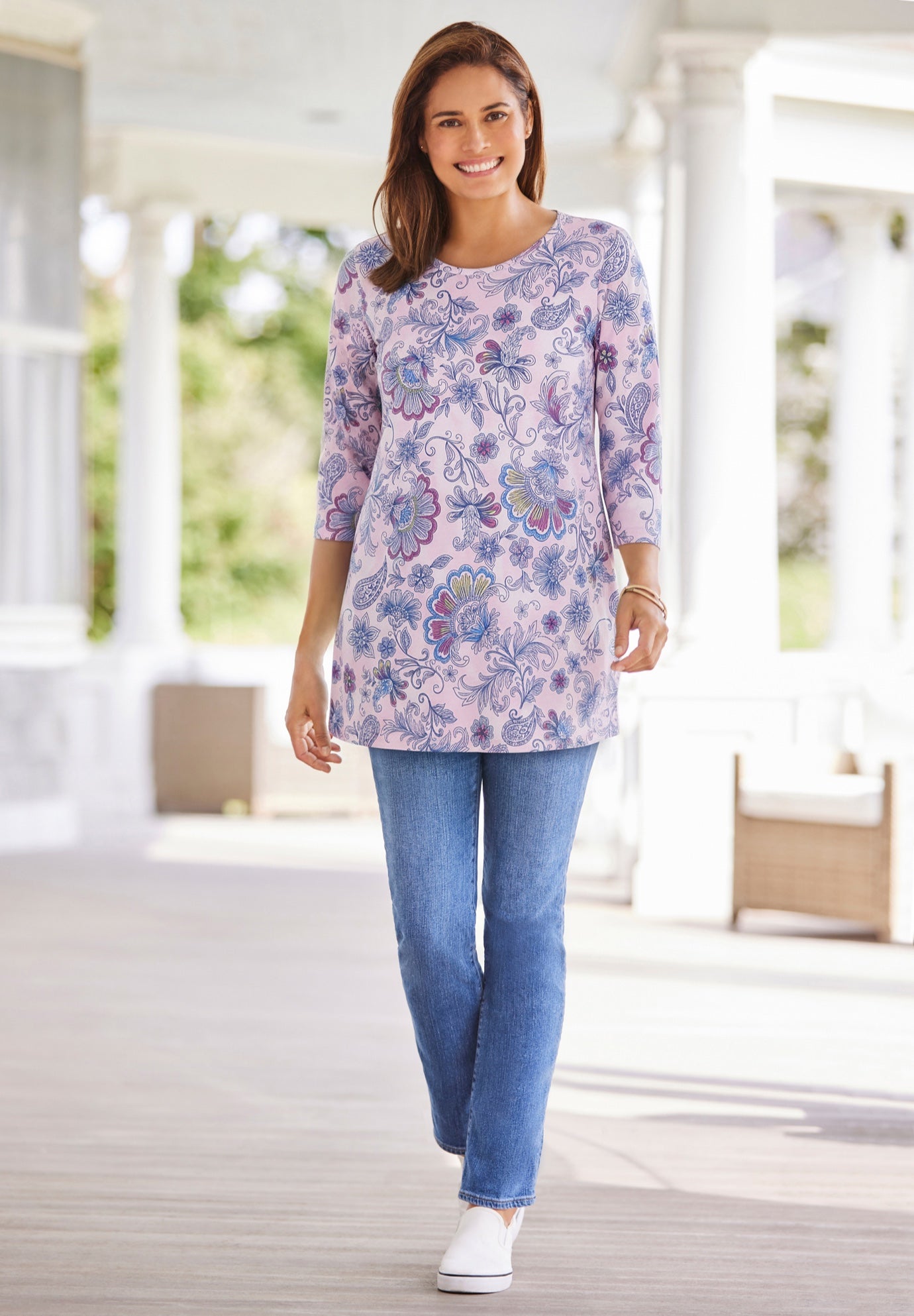 Perfect Printed Three-Quarter Sleeve Crewneck Tunic image number 0