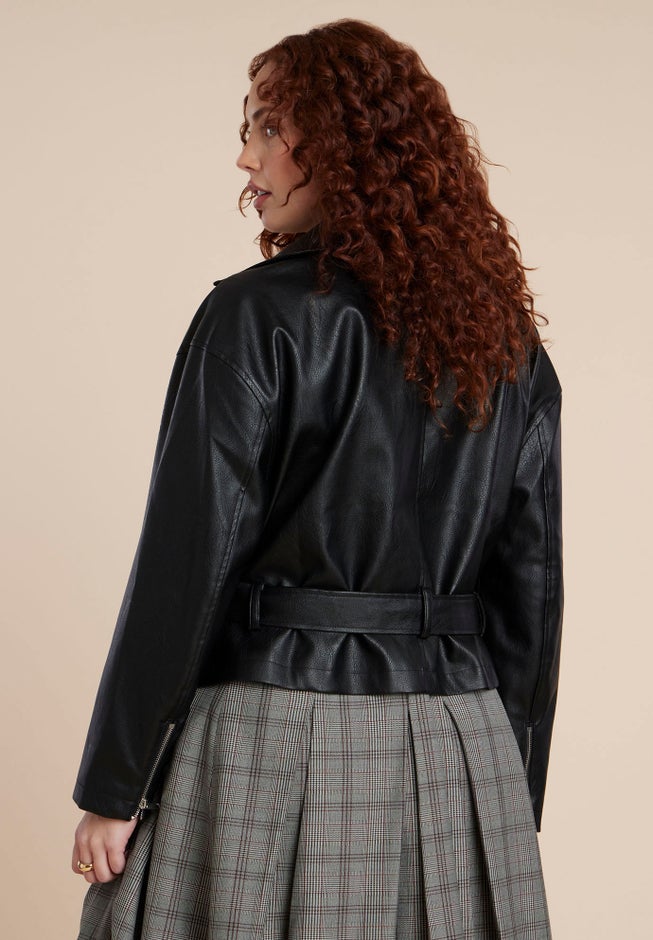  Belted Faux Leather Moto Jacket image number 1