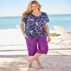 Elastic-Waist Pull-On Knit Pocket Capri Pants image number null