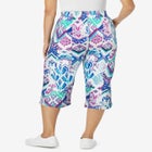 Elastic-Waist Pull-On Knit Pocket Capri Pants image number null