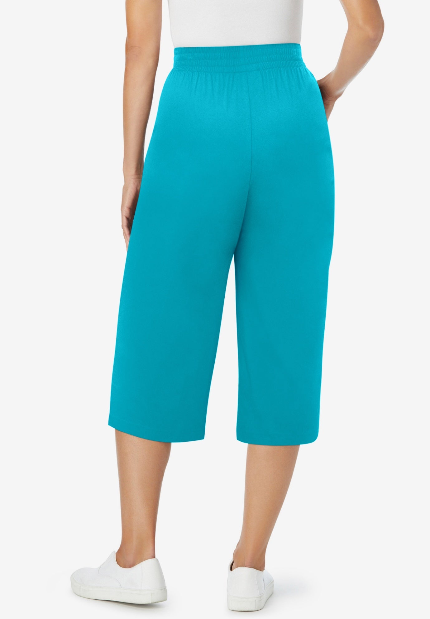 Elastic-Waist Pull-On Knit Pocket Capri Pants image number 2