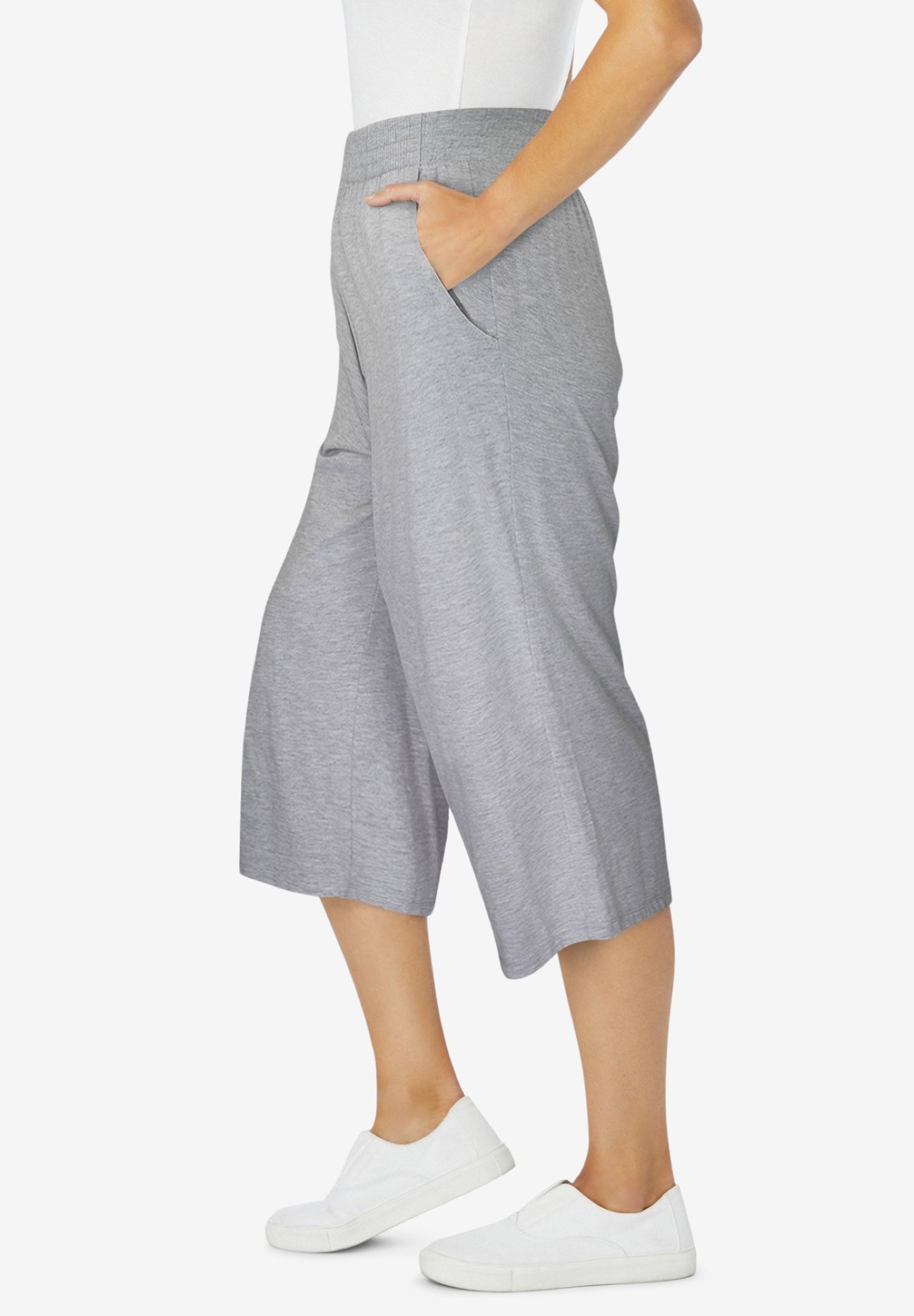 Elastic-Waist Pull-On Knit Pocket Capri Pants image number 2