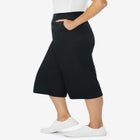 Elastic-Waist Pull-On Knit Pocket Capri Pants image number null