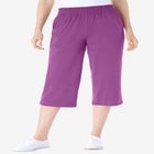 Elastic-Waist Pull-On Knit Pocket Capri Pants image number null