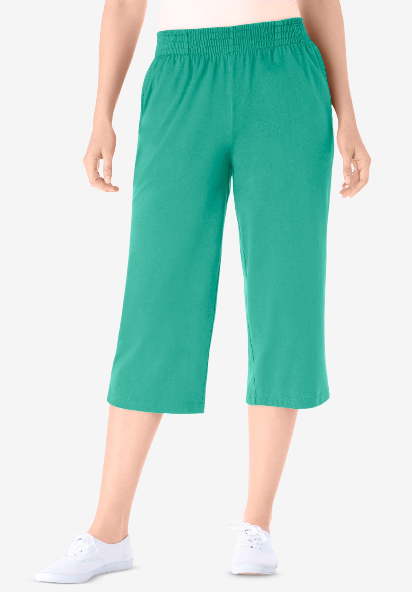 Elastic-Waist Pull-On Knit Pocket Capri Pants image number 0