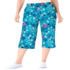 Elastic-Waist Pull-On Knit Pocket Capri Pants image number null