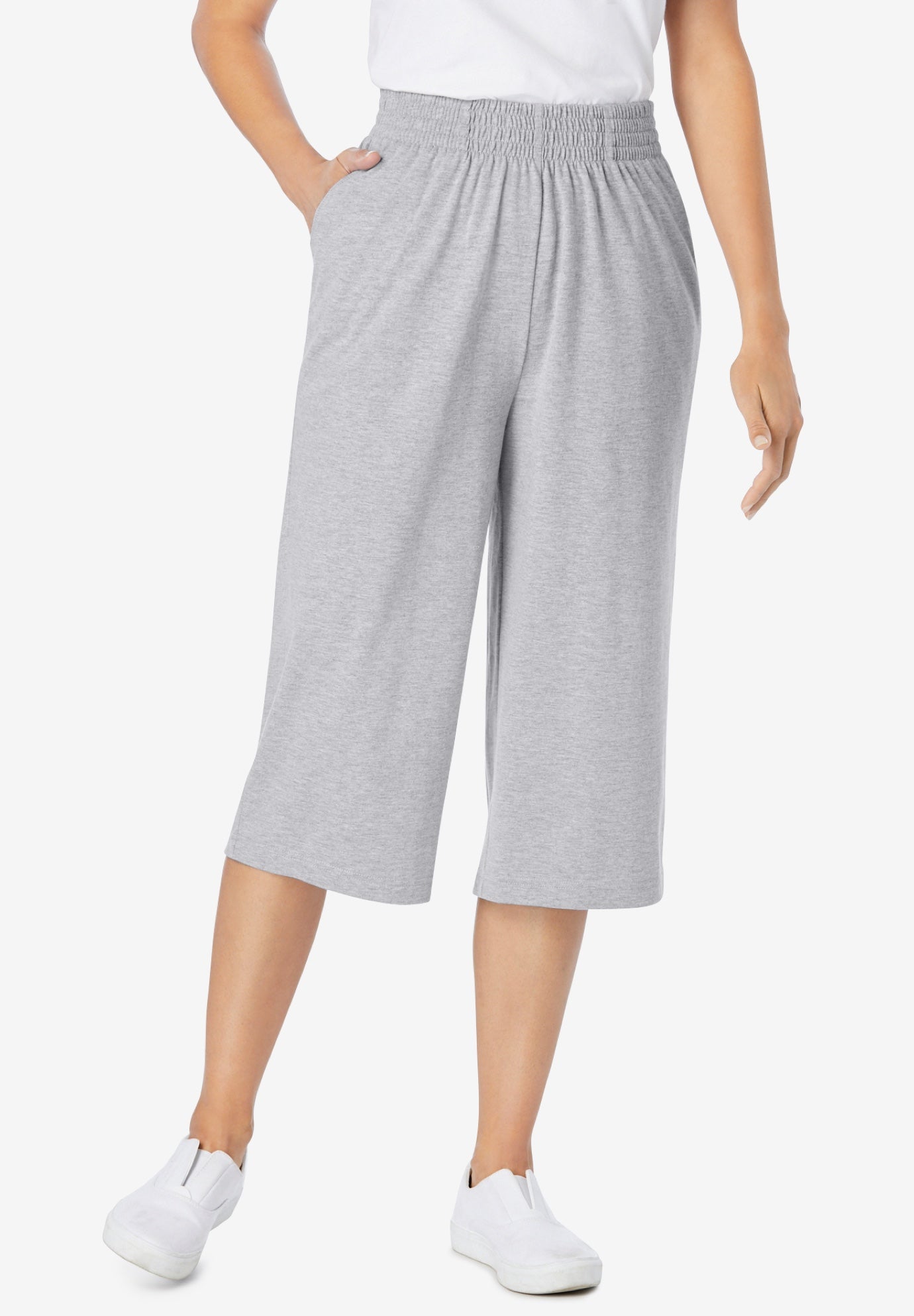 Elastic-Waist Pull-On Knit Pocket Capri Pants image number 0