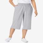 Elastic-Waist Pull-On Knit Pocket Capri Pants image number null