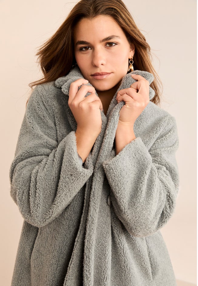 Plus Size Mid Length Teddy Faux Fur Coat image number 3