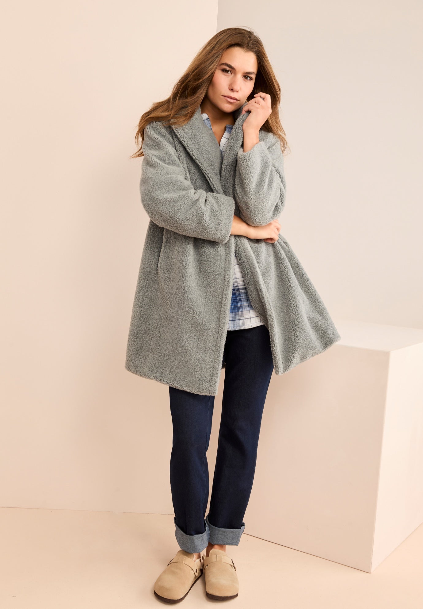 Plus Size Mid Length Teddy Faux Fur Coat image number 1