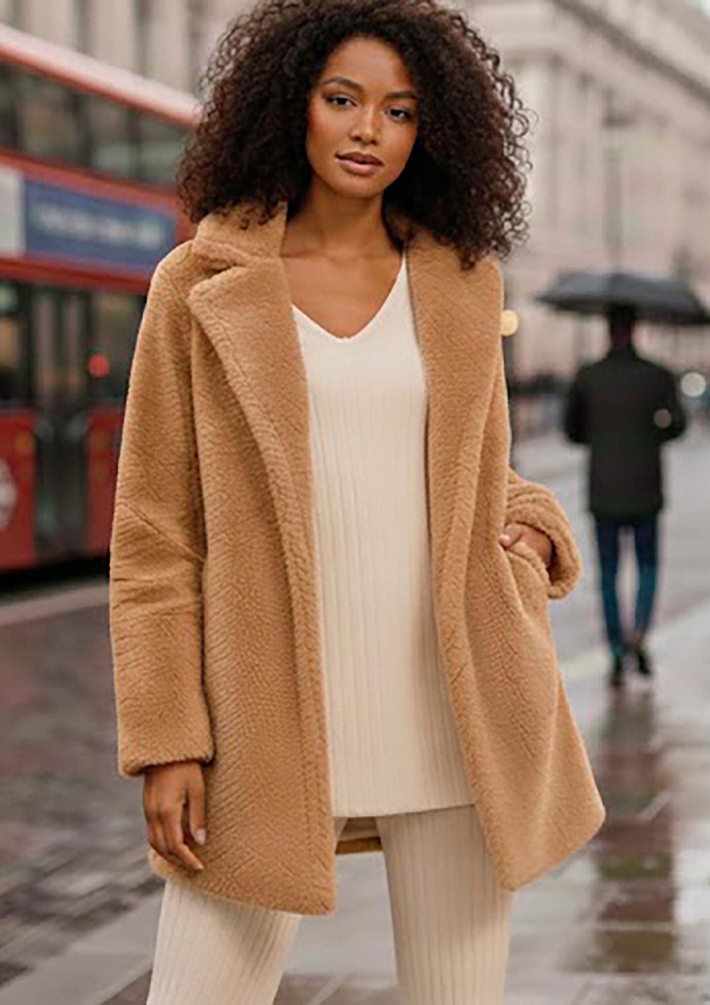 Plus Size Mid Length Teddy Faux Fur Coat image number 5