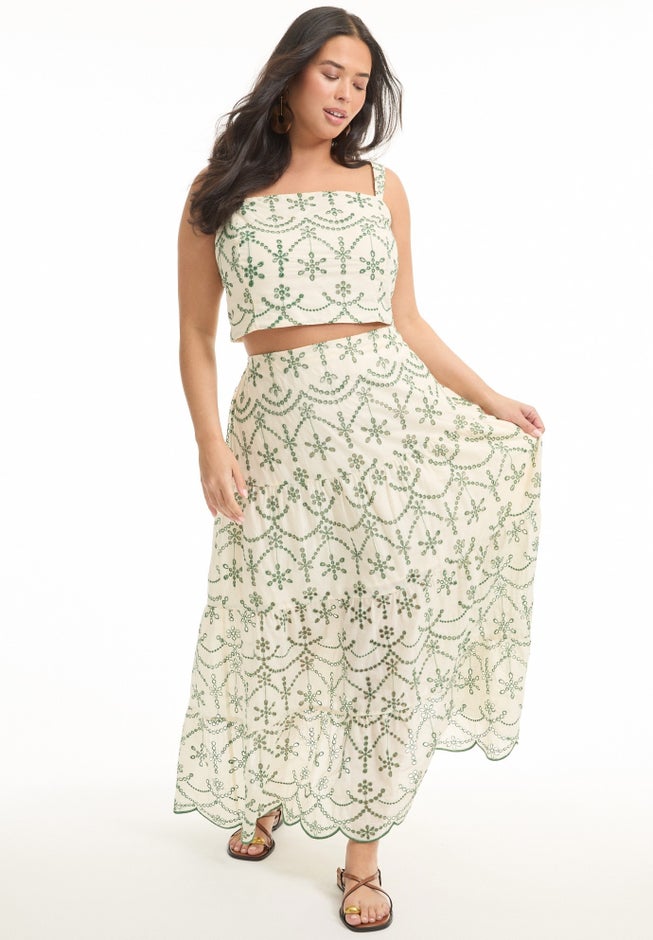 Eyelet Scalloped Hem Maxi Skirt image number 0