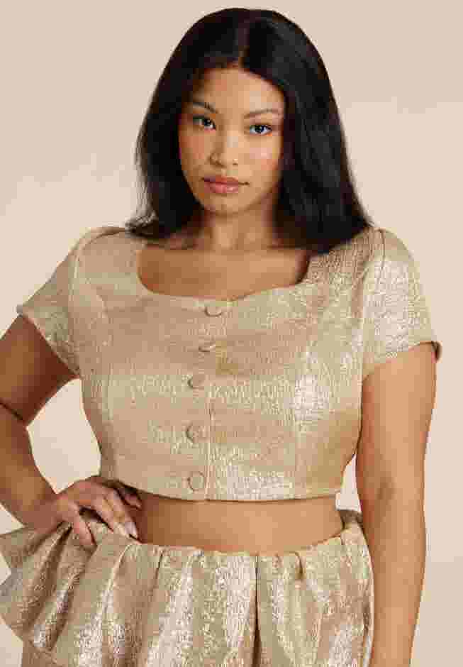 Square Neck Button Up Crop Top image number 1
