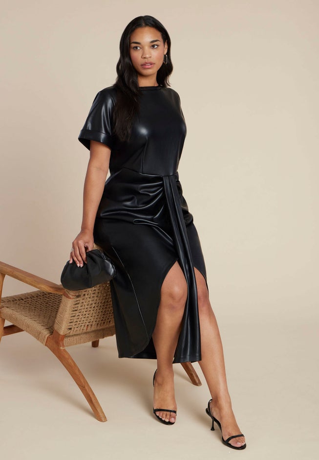 Faux Leather Tie Detail Dress image number 2