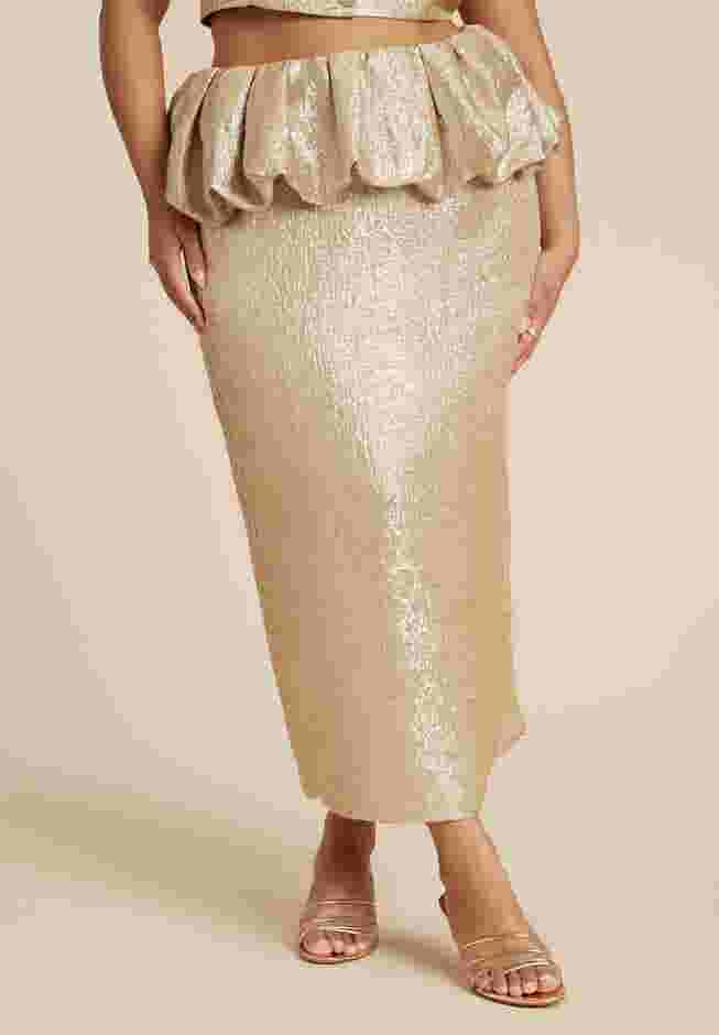 Metallic Skirt With Bubble Peplum image number 2