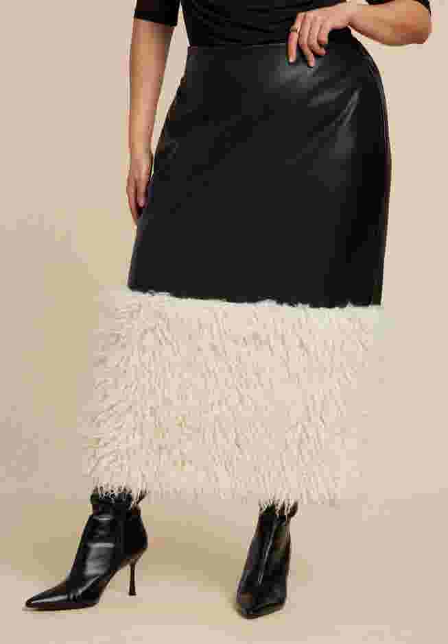 Faux Leather Skirt With Faux Fur Trim image number 1