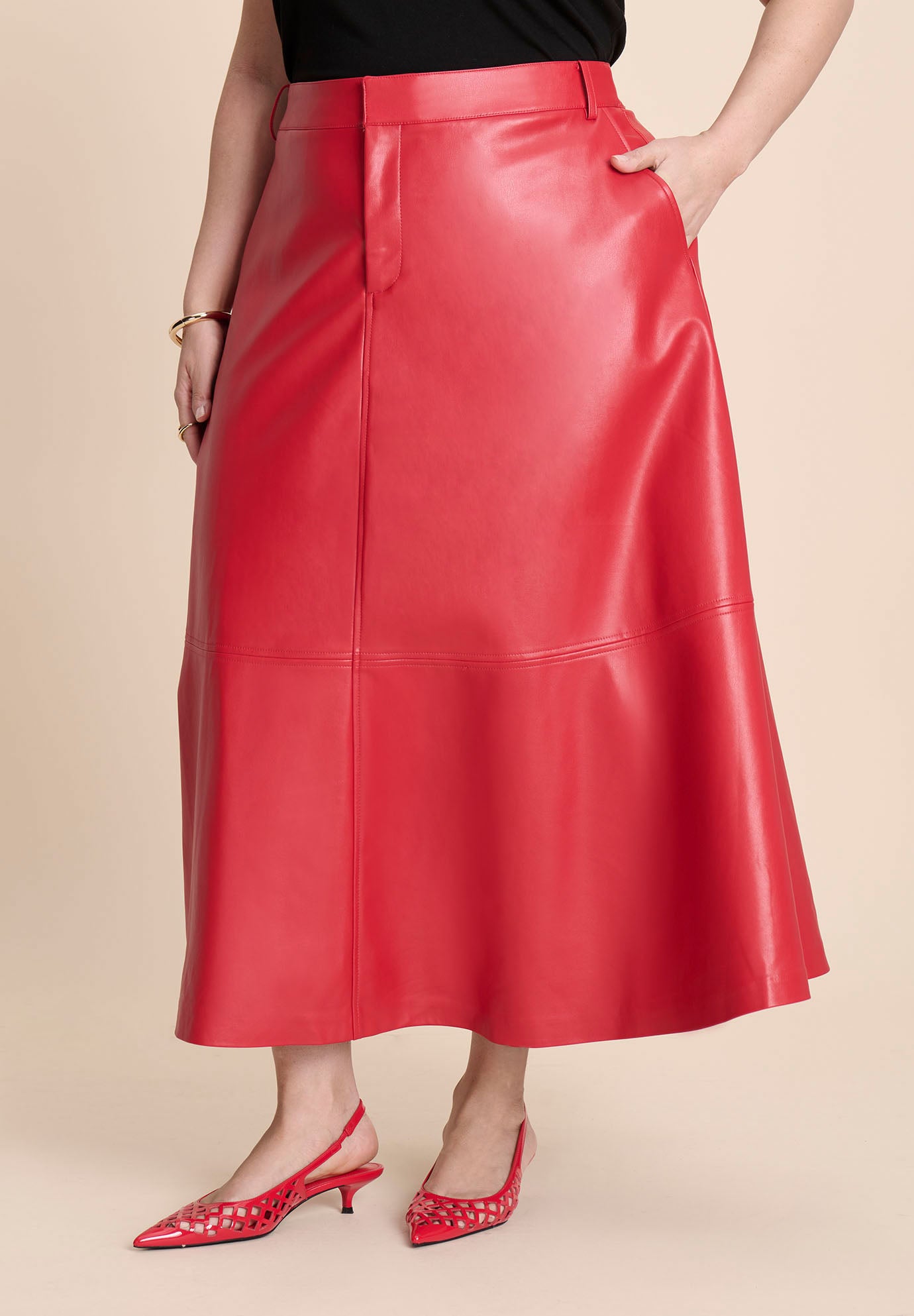 Faux Leather Midi Skirt image number 0