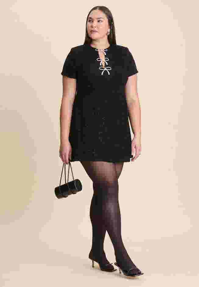 Crystal Bow Tweed Mini Dress image number 1