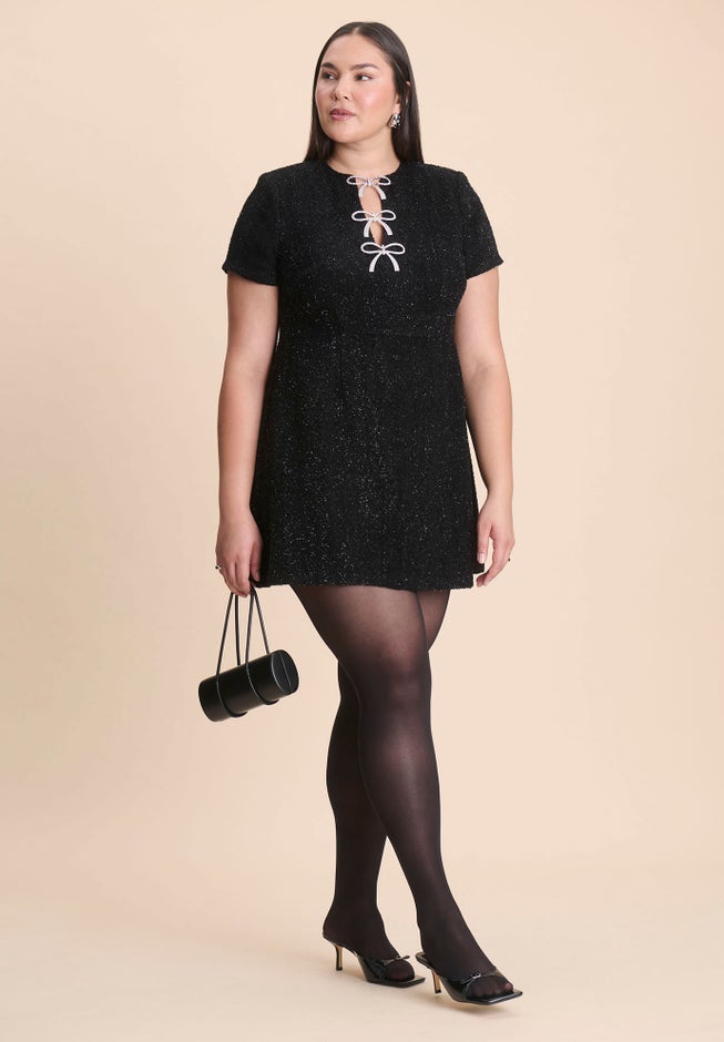 Crystal Bow Tweed Mini Dress image number 1
