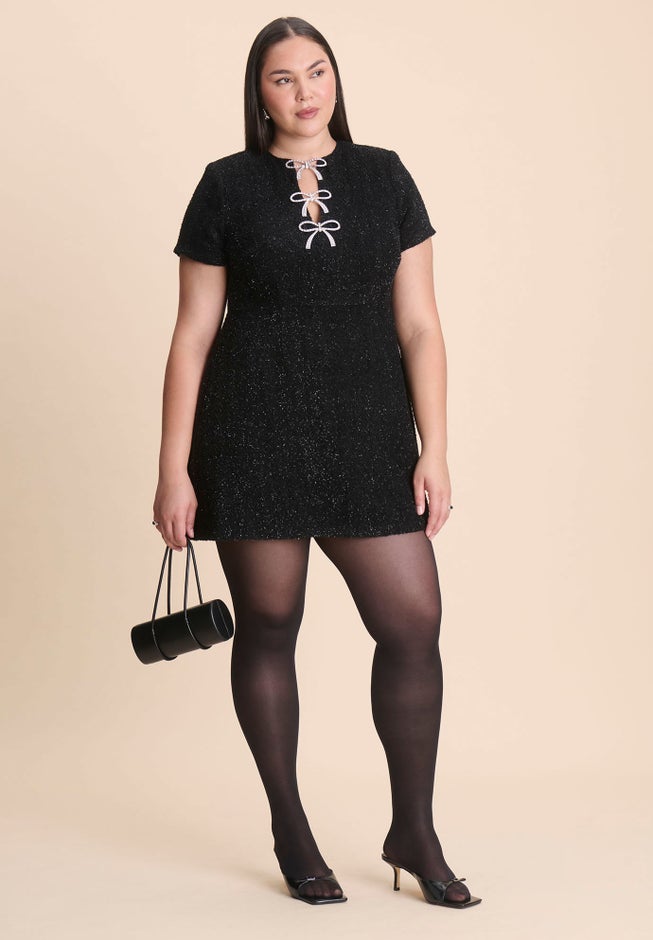 Crystal Bow Tweed Mini Dress image number 4
