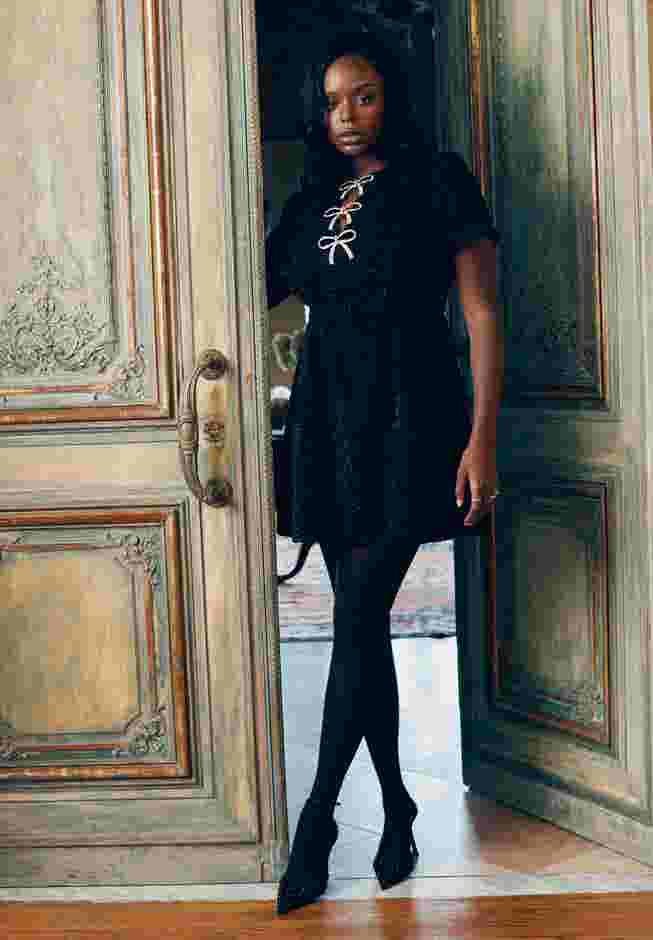 Crystal Bow Tweed Mini Dress image number 0