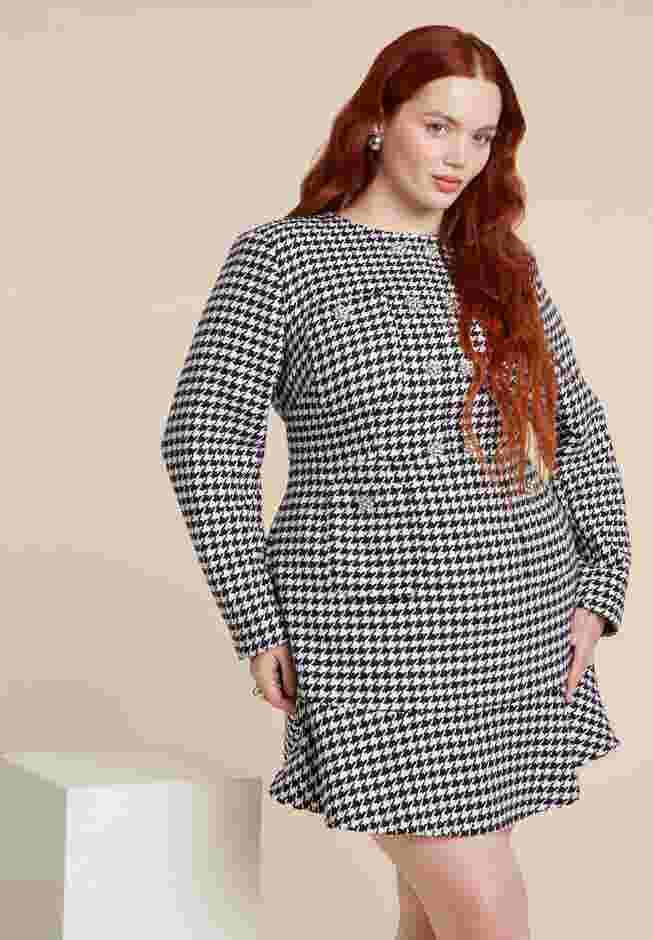 Rhinestone Button Tweed Mini Dress image number 4