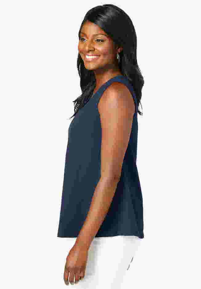 Stretch Cotton V-Neck Trapeze Tank image number 2