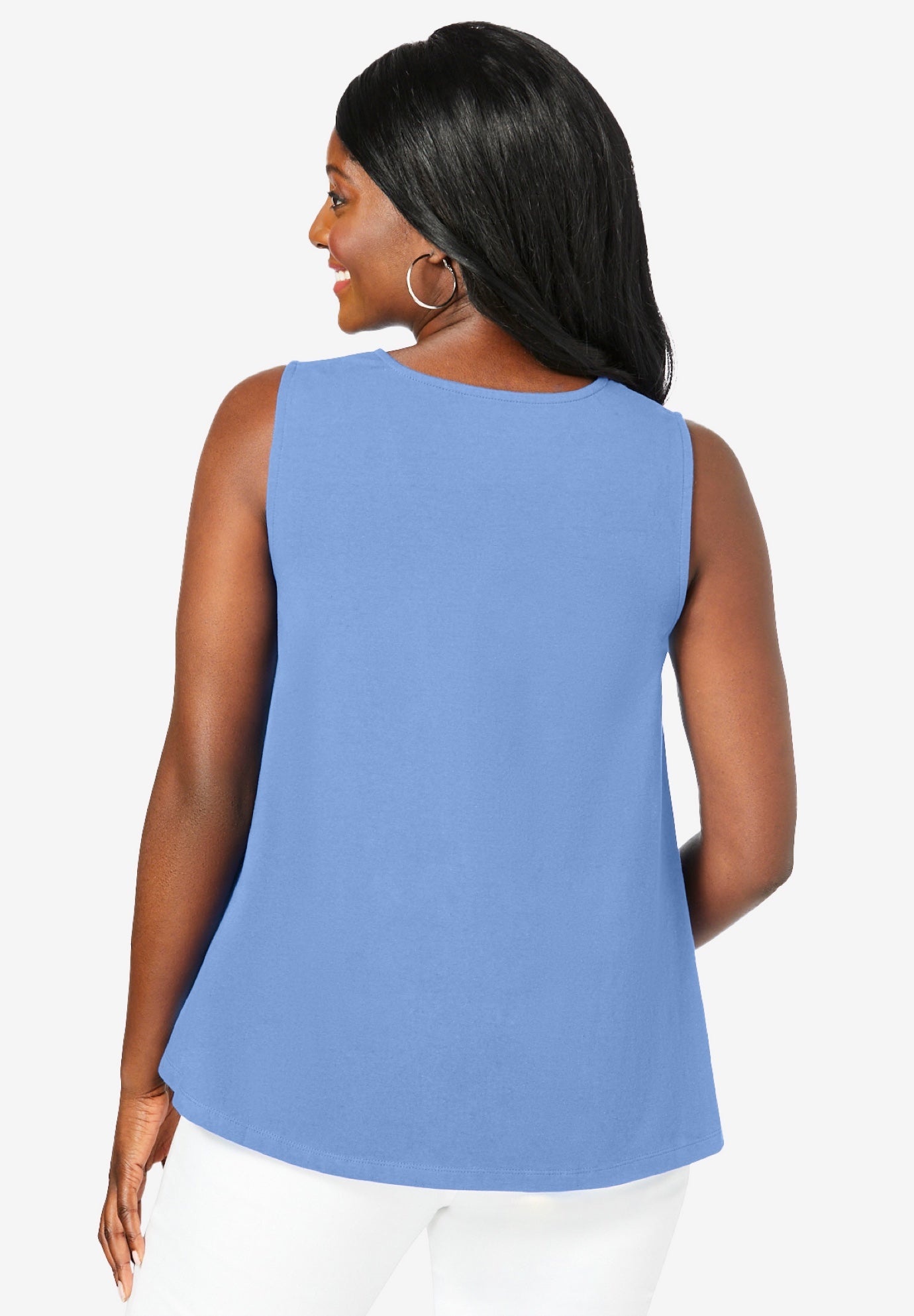 Stretch Cotton V-Neck Trapeze Tank image number 1