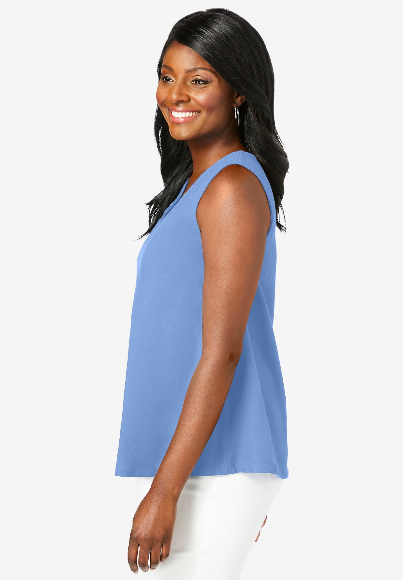 Stretch Cotton V-Neck Trapeze Tank image number 2