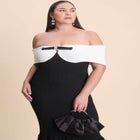 Contrast Bow Fluted Midi Dress image number null