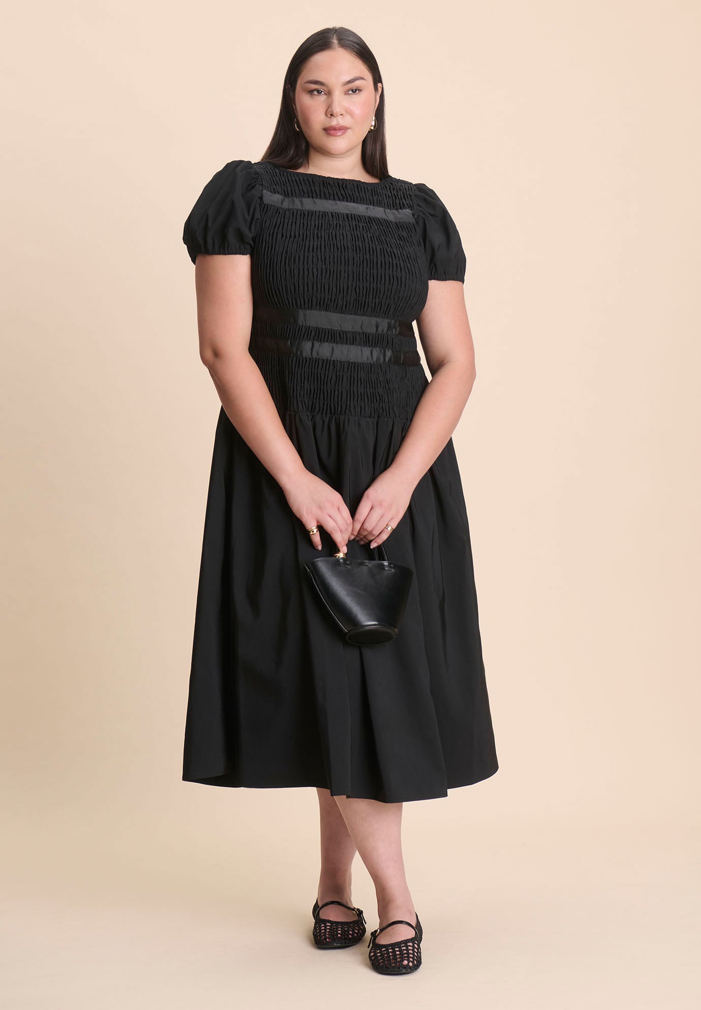 Smocked Flare Midi Dress image number 0