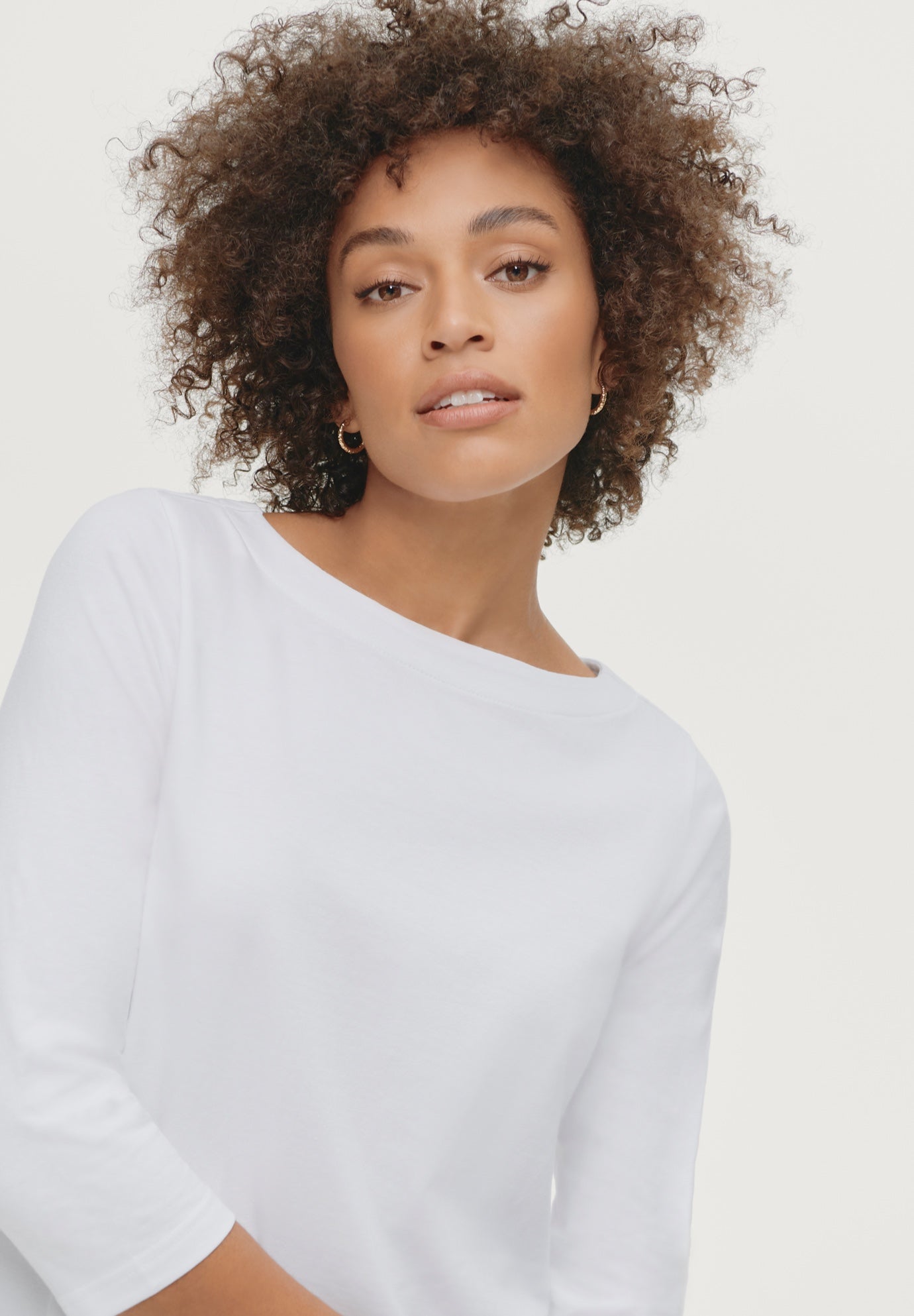 Cotton Spandex Jersey Boatneck Three-Quarter Sleeve Top image number 2
