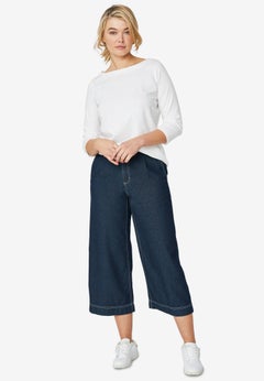 Cotton Spandex Jersey Boatneck Three-Quarter Sleeve Top