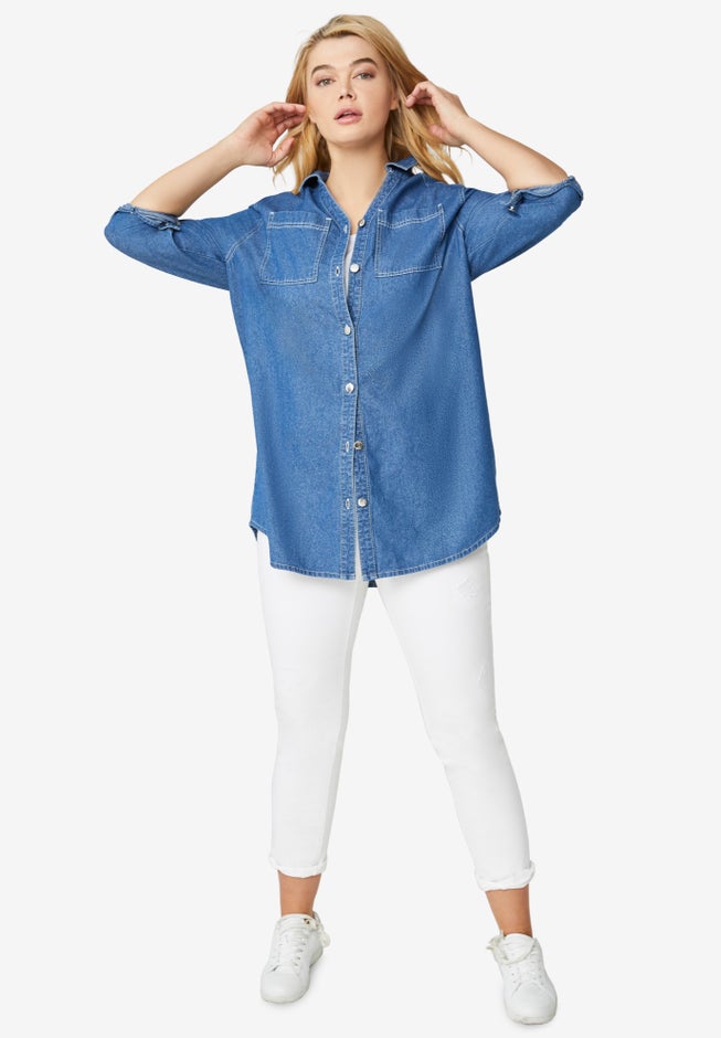 Denim Button-Front Tunic image number 1