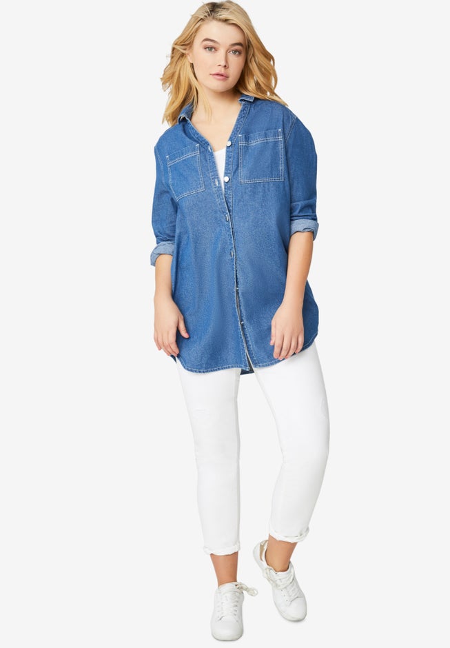 Denim Button-Front Tunic image number 2
