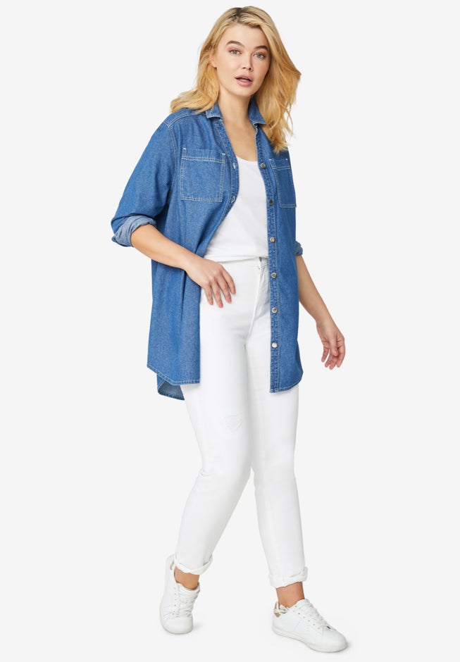 Denim Button-Front Tunic image number 0